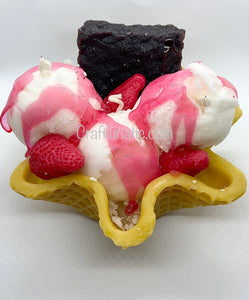 Waffle Bowl Ice Cream Sundae with Brownie Dessert Candle